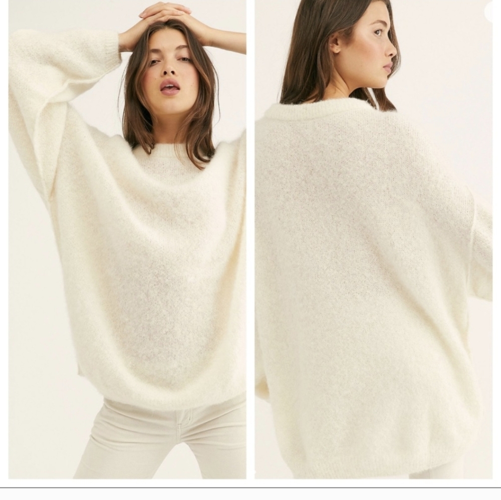 Free People Angelic Soft Alpaca Blend Ivory Pullover Crewneck Sweater(M) - Picture 2 of 10